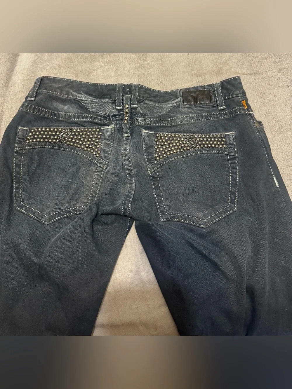 Robin’s Jeans Men’s Black Studded Denim Jeans Size 34 Made in USA Distressed Y2K
